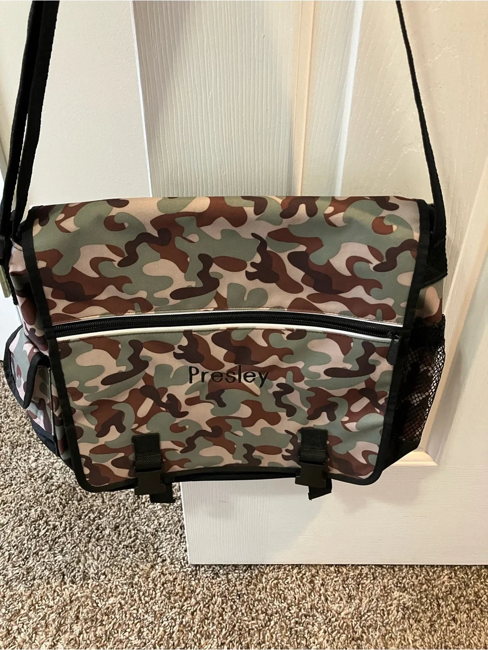 Presley Kids Camouflage Messenger Bag in Green and Brown